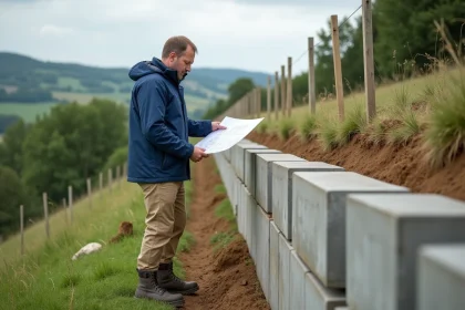 Ingénieur homme vérifiant une digue en pleine nature