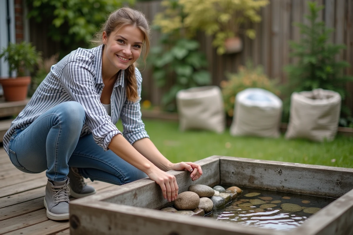 Jeune femme aménageant un bassin d