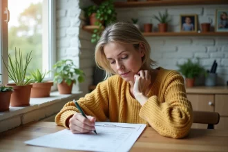 Femme d'âge moyen remplit un formulaire de jardinage