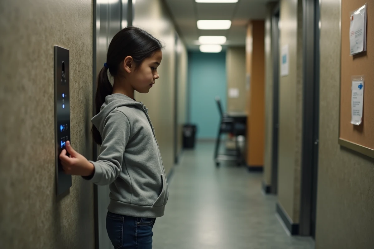 Fille de 12 ans appuyant sur le bouton de l