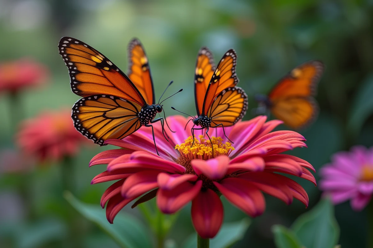 Fleurs colorées avec papillons dans un jardin botanique