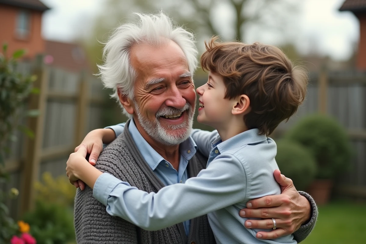 Groupe familial multigeneration dans un jardin en plein air