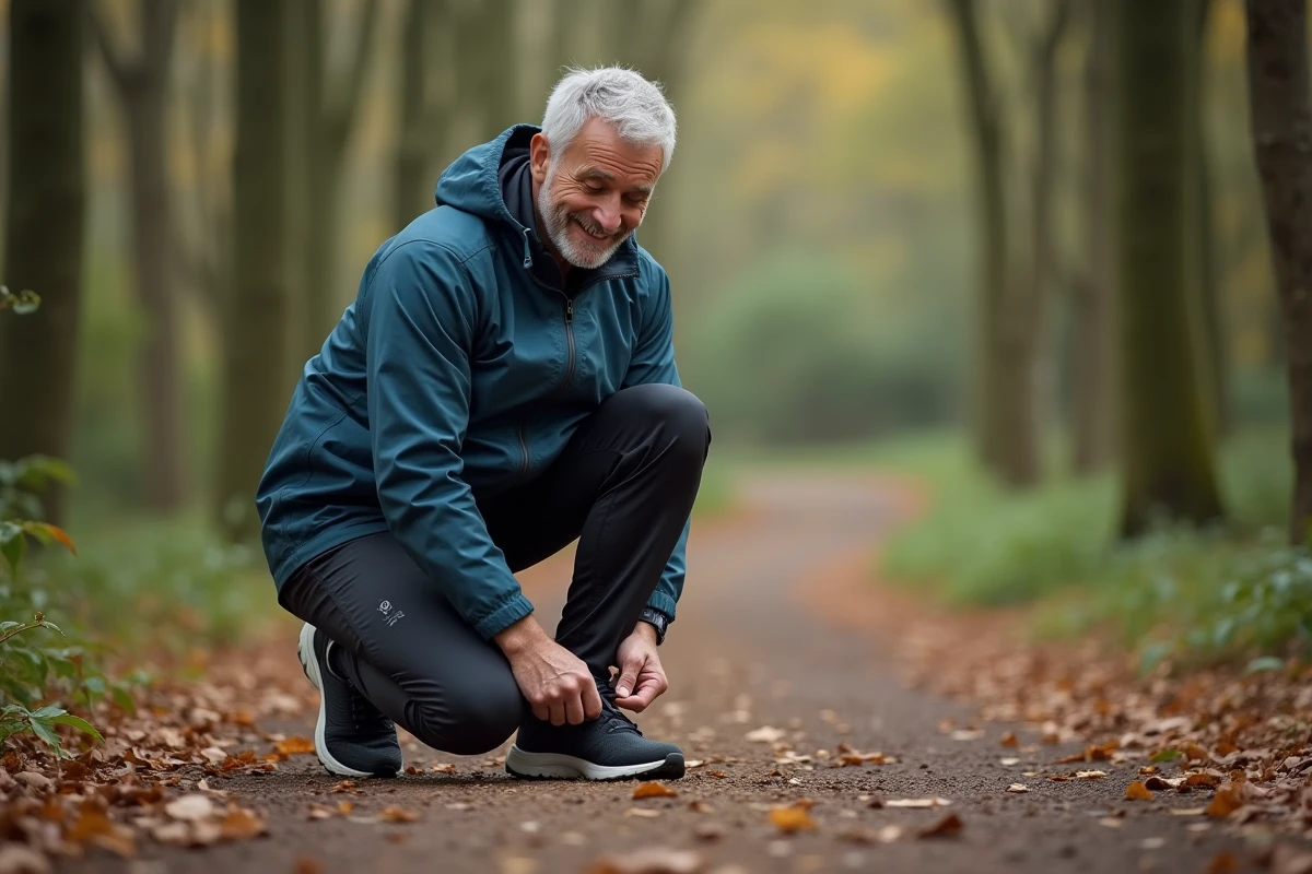 Homme en trail courant dans une forêt verdoyante