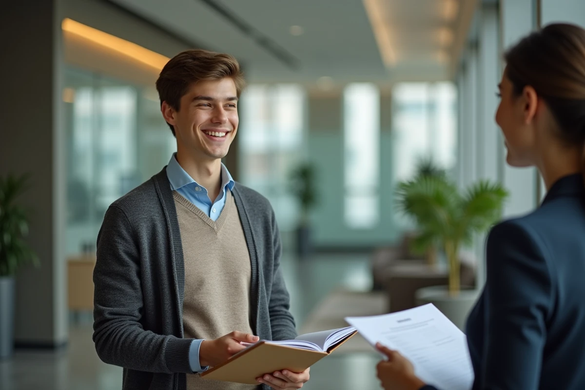 Jeune homme parlant avec un conseiller bancaire dans un bureau