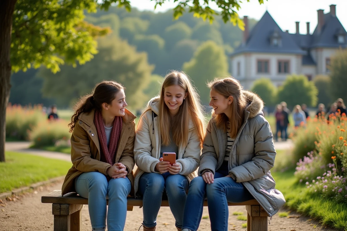 Jeunes discutant dans les jardins botaniques du Puy du Fou