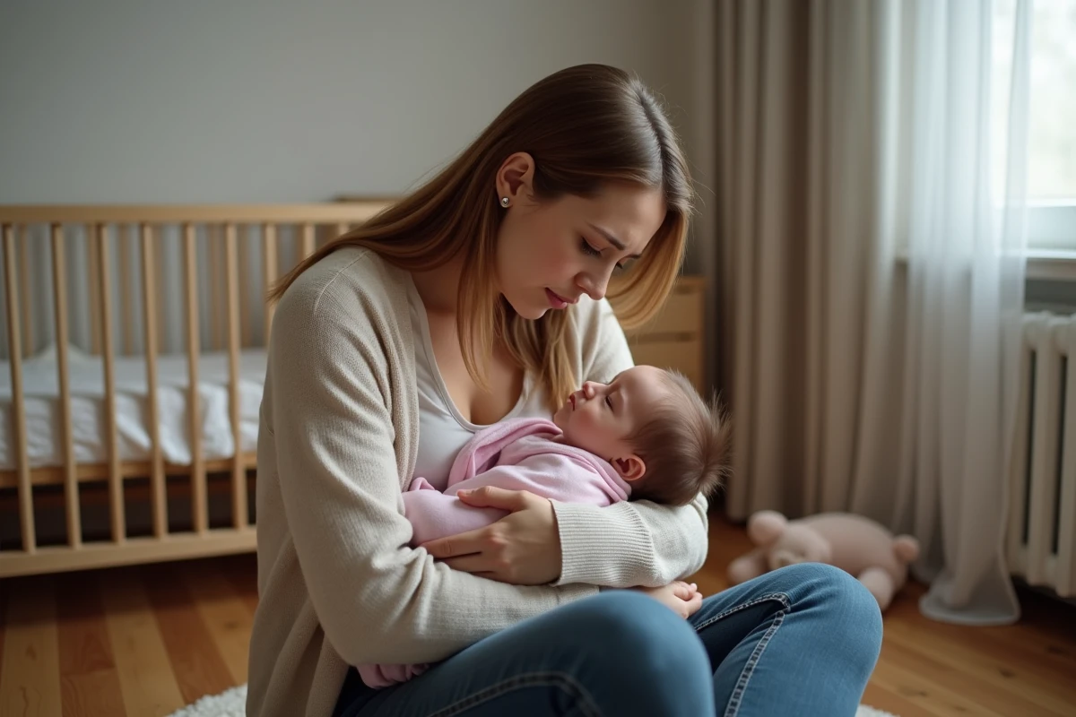 Mère tenant sa fille dans un cadre intime et émouvant